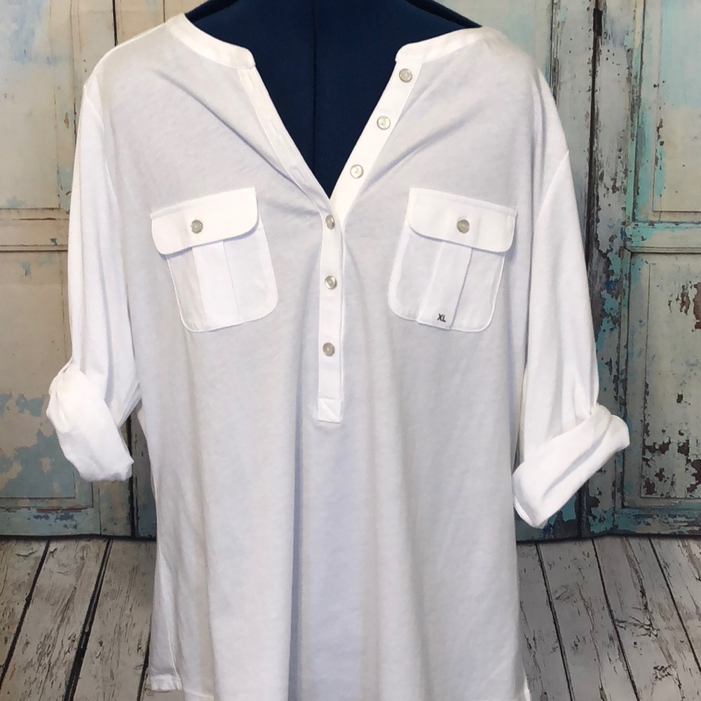 New York & Co White Knit Henley Top Size XL NWT